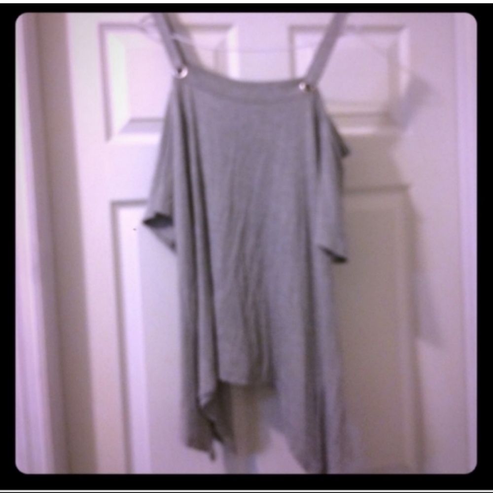 Cute She + Sky Cold Shoulder Gray Asymmetrical Top